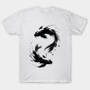 Sumie Brushstroke Two Karasu Black Koi Fish T-Shirt